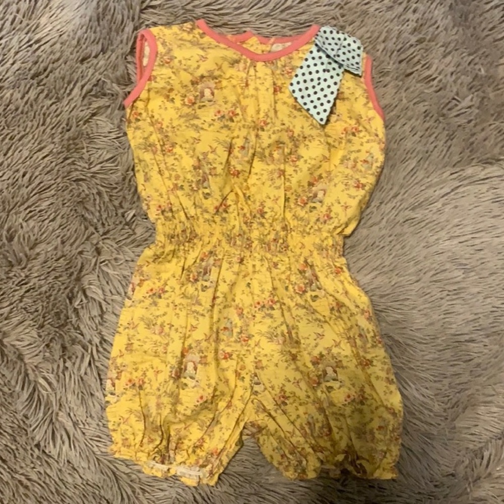 EUC Persnickety Yellow Vintage Inspired Floral Print Bubble Romper